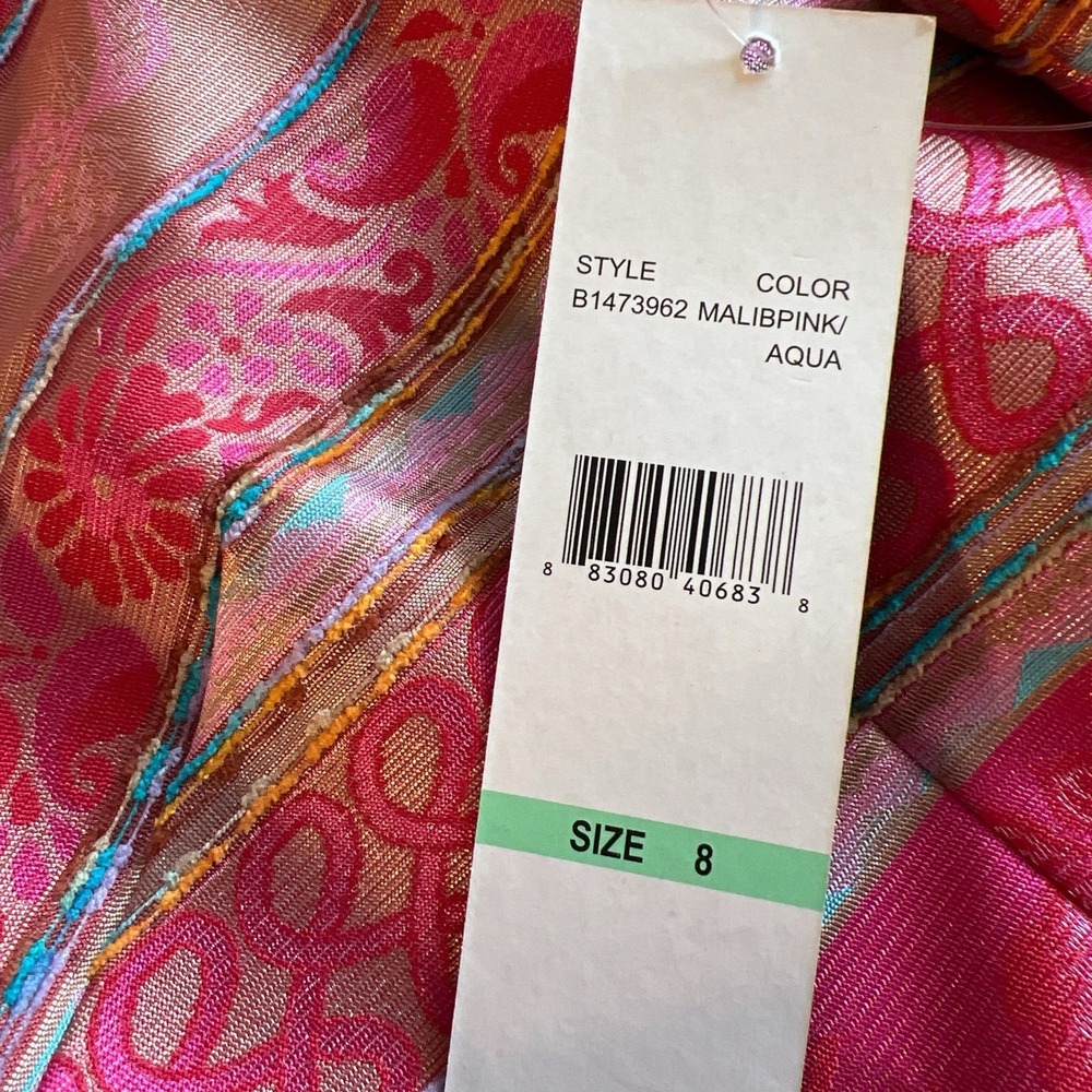 NWT! CHETTA B Preppy Pink Striped Sleeveless Wedding Cocktail Party Dress Size 8 - Picture 8 of 9